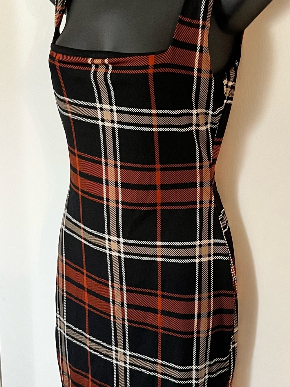 Black & Rust Plaid Sleeveless Bodycon Dress